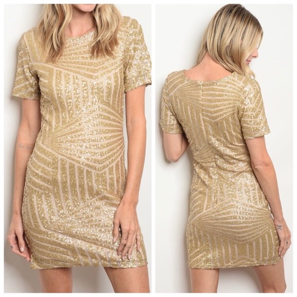 ✨FLASH SALE!!✨5⭐️NEW NUDE GOLD SEQUIN PERFECT PARTY DRESS - Picture 2 of 4